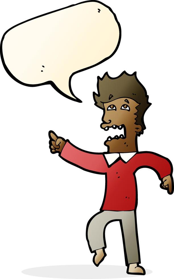 cartoon frightened man pointing with speech bubble vector