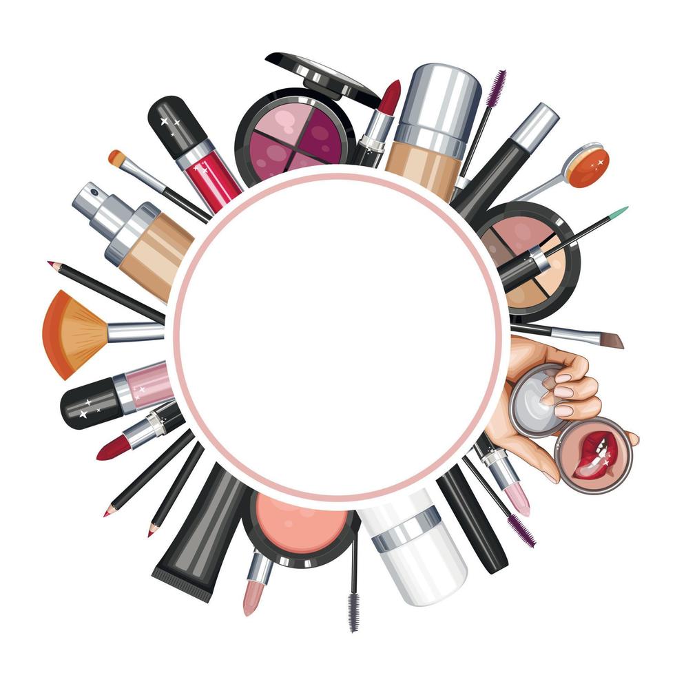 productos de maquillaje para el cuidado de la piel, fondo cosmético, marco de maquillaje vector