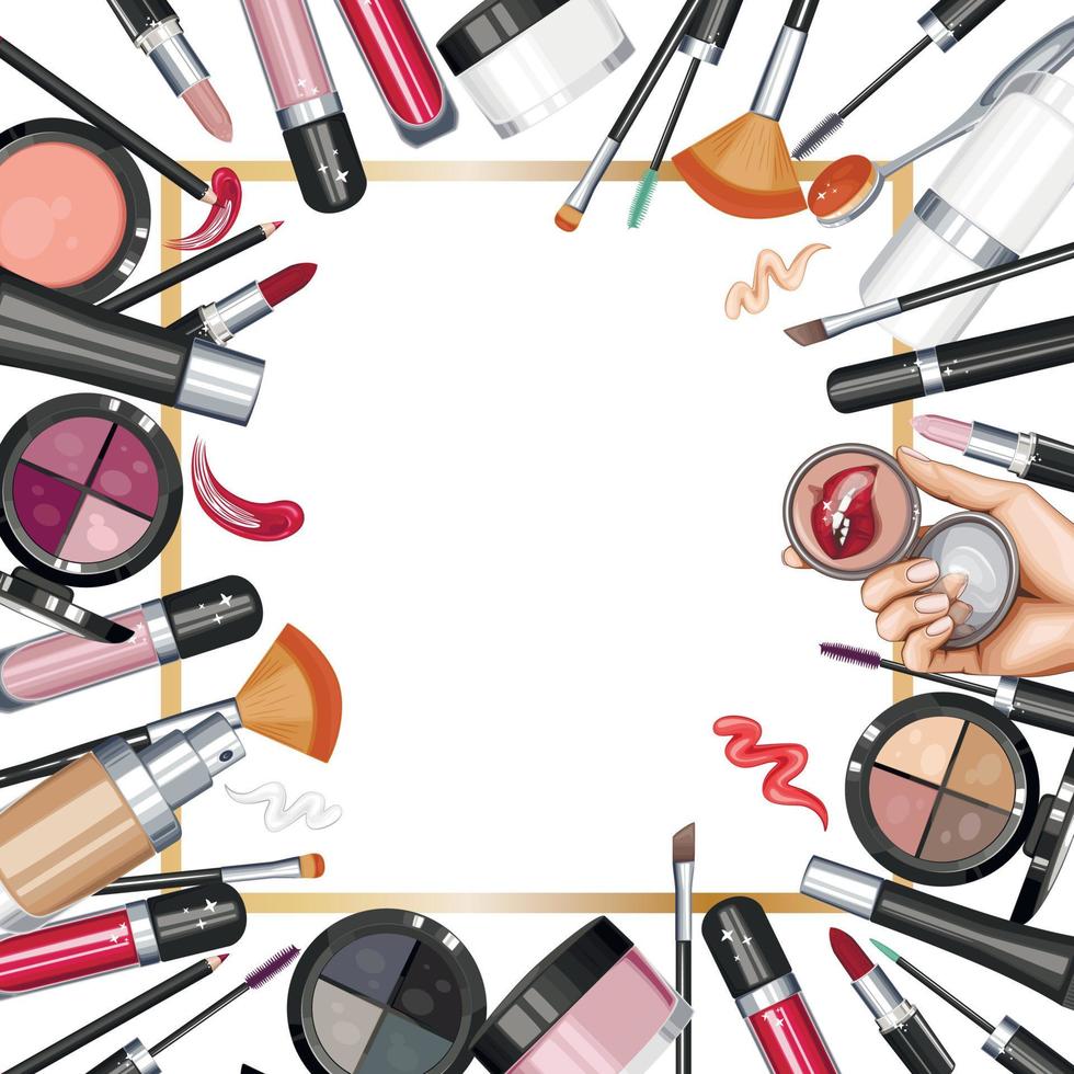 Skin care makeup products, Cosmetics Background, Make up Frame vector