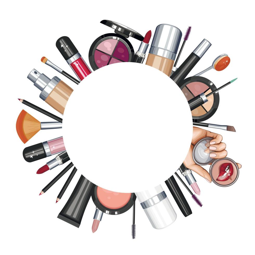 productos de maquillaje para el cuidado de la piel, fondo cosmético, marco de maquillaje vector