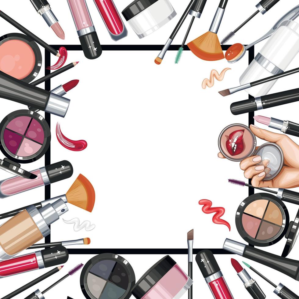 productos de maquillaje para el cuidado de la piel, fondo cosmético, marco de maquillaje vector