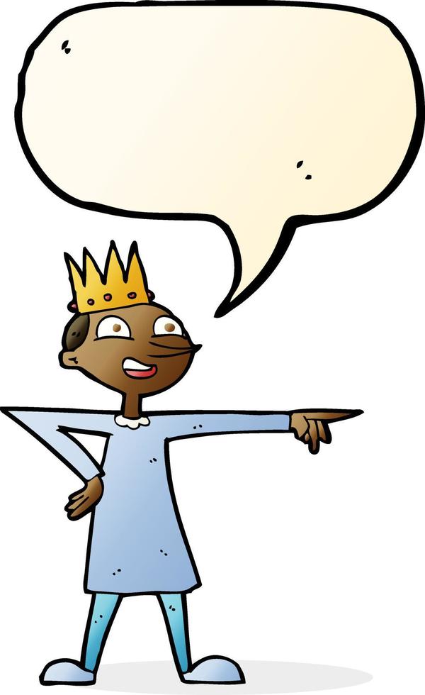 cartoon pointing prince with speech bubble vector