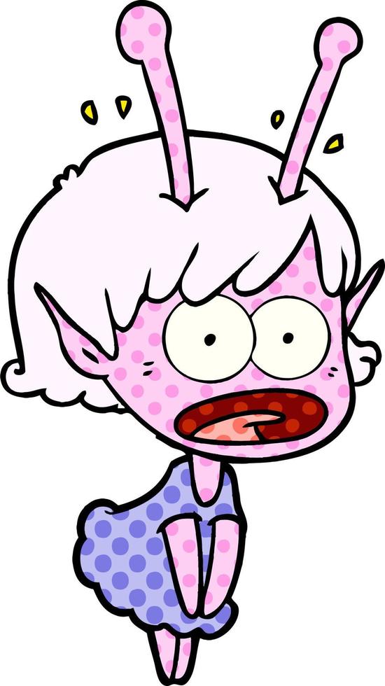 cartoon shocked alien girl vector