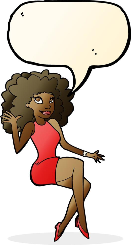 cartoon sitting woman waving with speech bubble vector