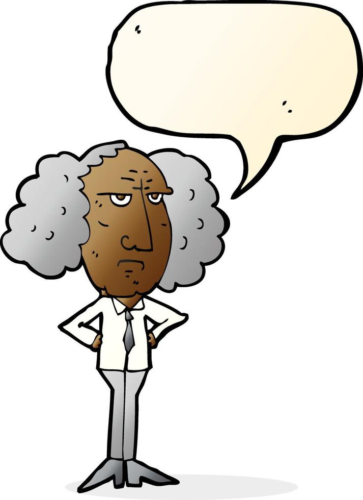 cartoon big hair lecturer man with speech bubble vector