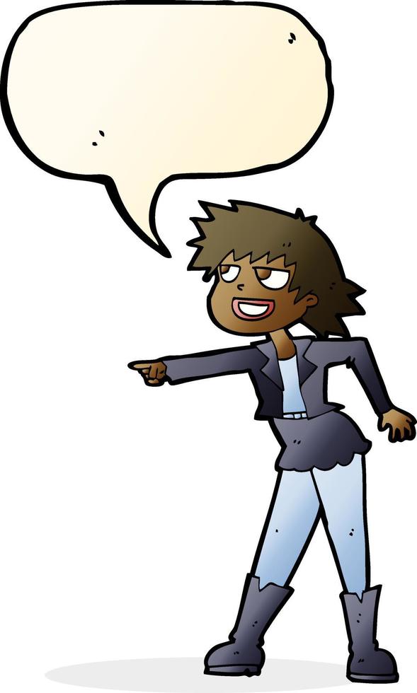 cartoon woman pointing with speech bubble vector