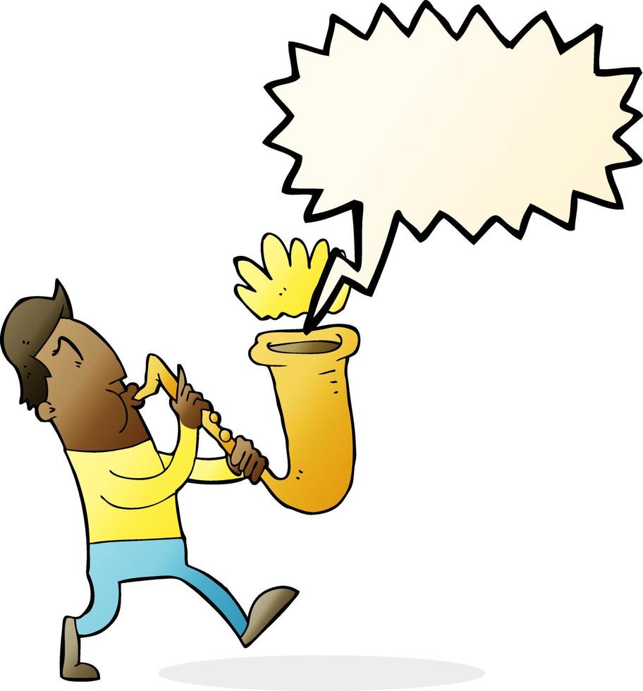 cartoon man blowing saxophone with speech bubble vector