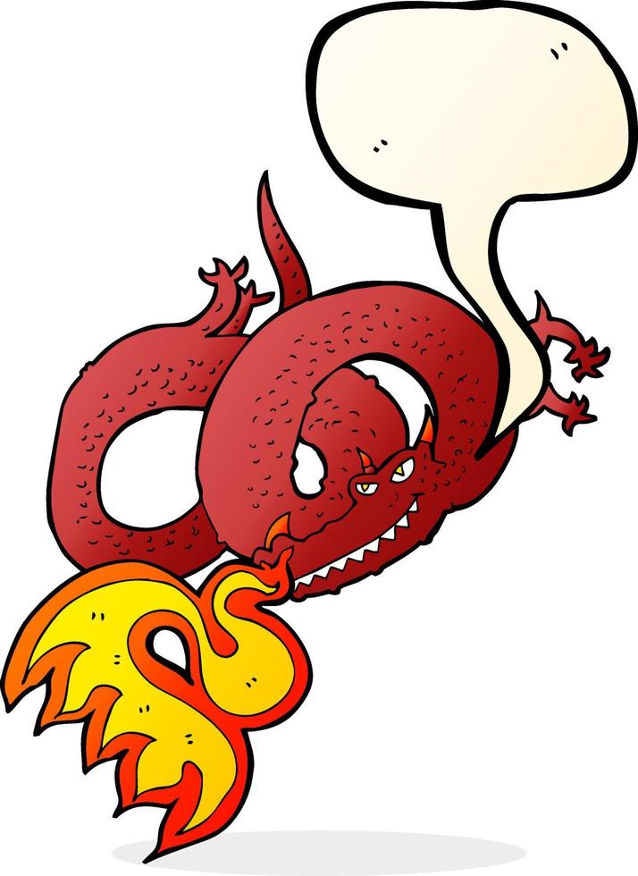 cartoon dragon breathing fire with speech bubble vector