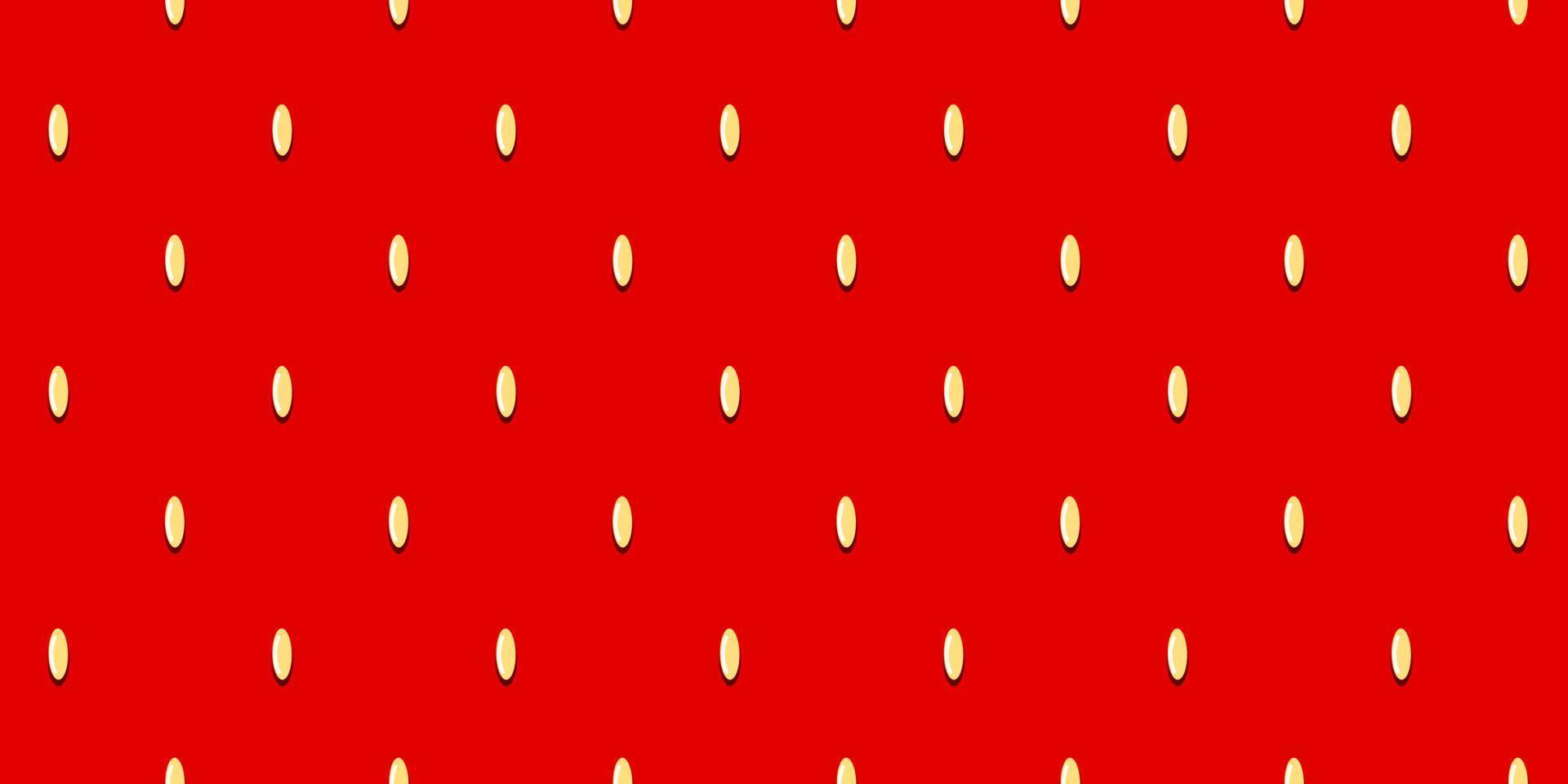 patrón de textura de fresa con las semillas amarillas de la fruta de fresa dispuestas uniformemente. es un fruto de la familia de las bayas de color rojo como fondo rojo sin fisuras. vector