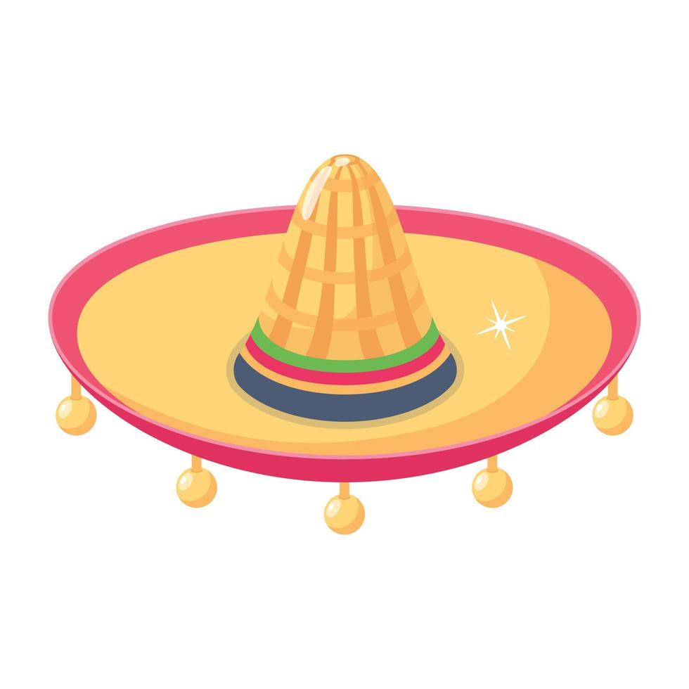 un sombrero de fiesta mexicano, icono de sombrero plano vector