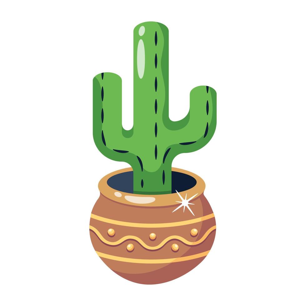 una planta de cactus mexicana, icono plano de cactus saguaro vector