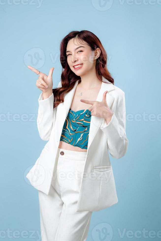 Beautiful young business woman full body on white Stock Photo