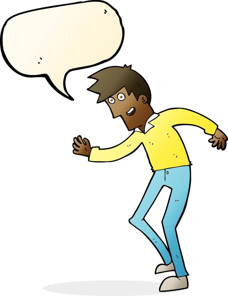 cartoon happy man dancing with speech bubble vector