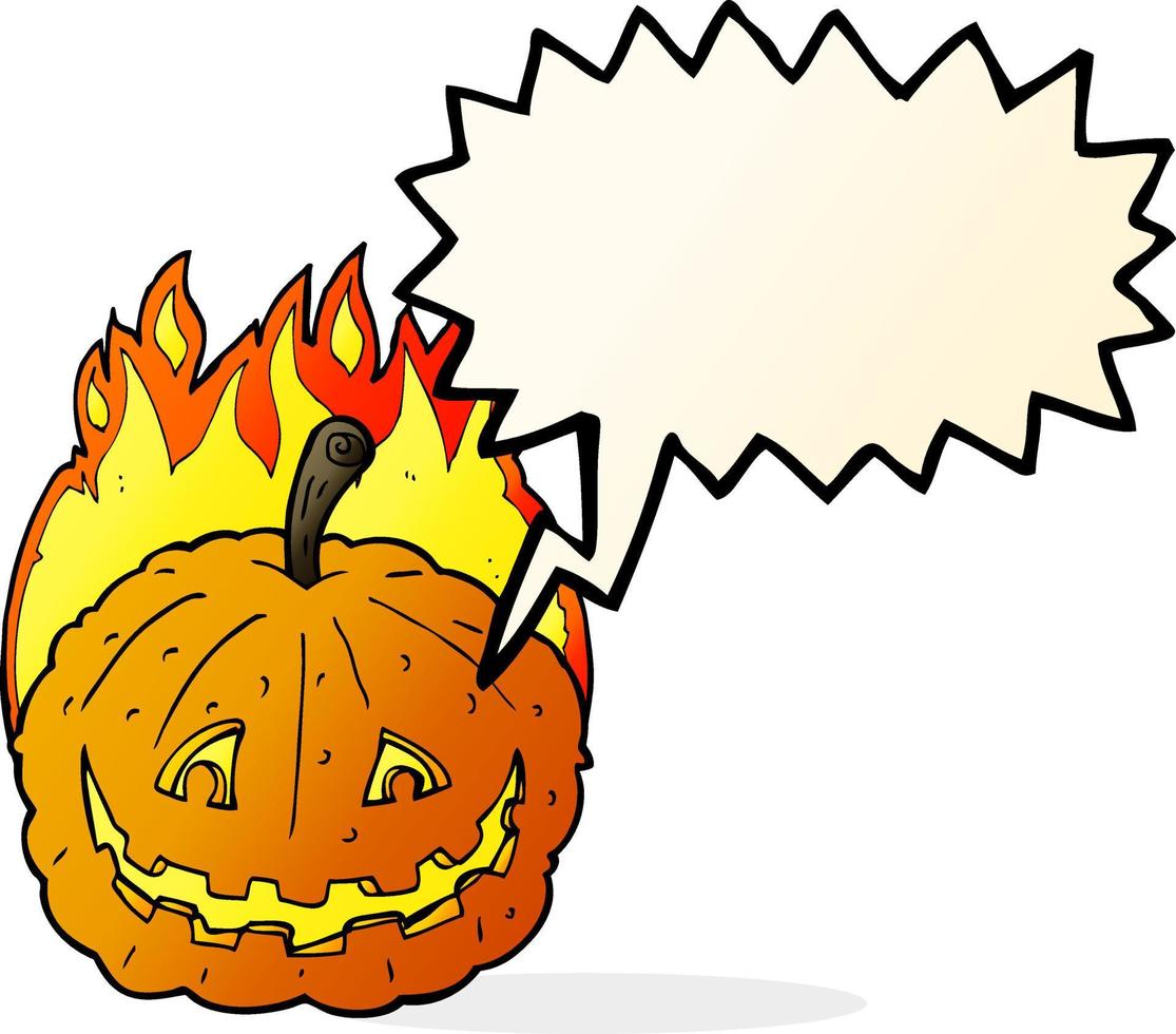cartoon grinning pumpkin with speech bubble vector