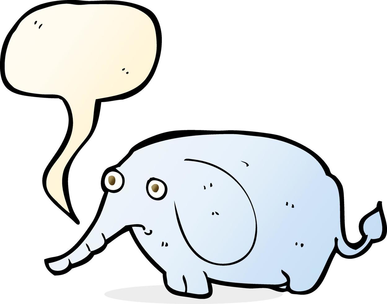 caricatura, triste, pequeño, elefante, con, burbuja del discurso vector