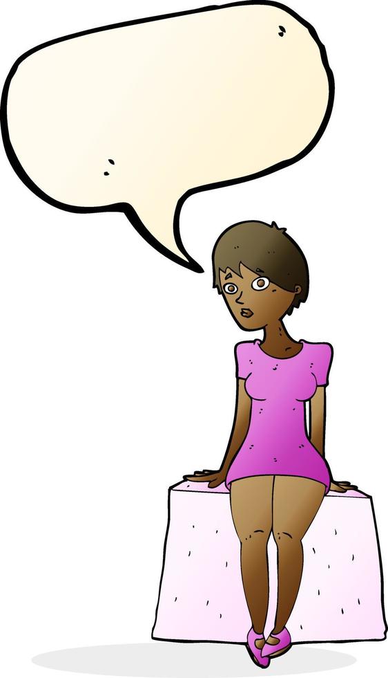 cartoon curious woman sitting with speech bubble vector