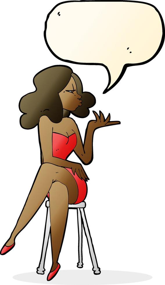 cartoon woman sitting on bar stool with speech bubble vector