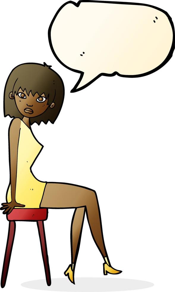 cartoon woman sitting on stool with speech bubble vector