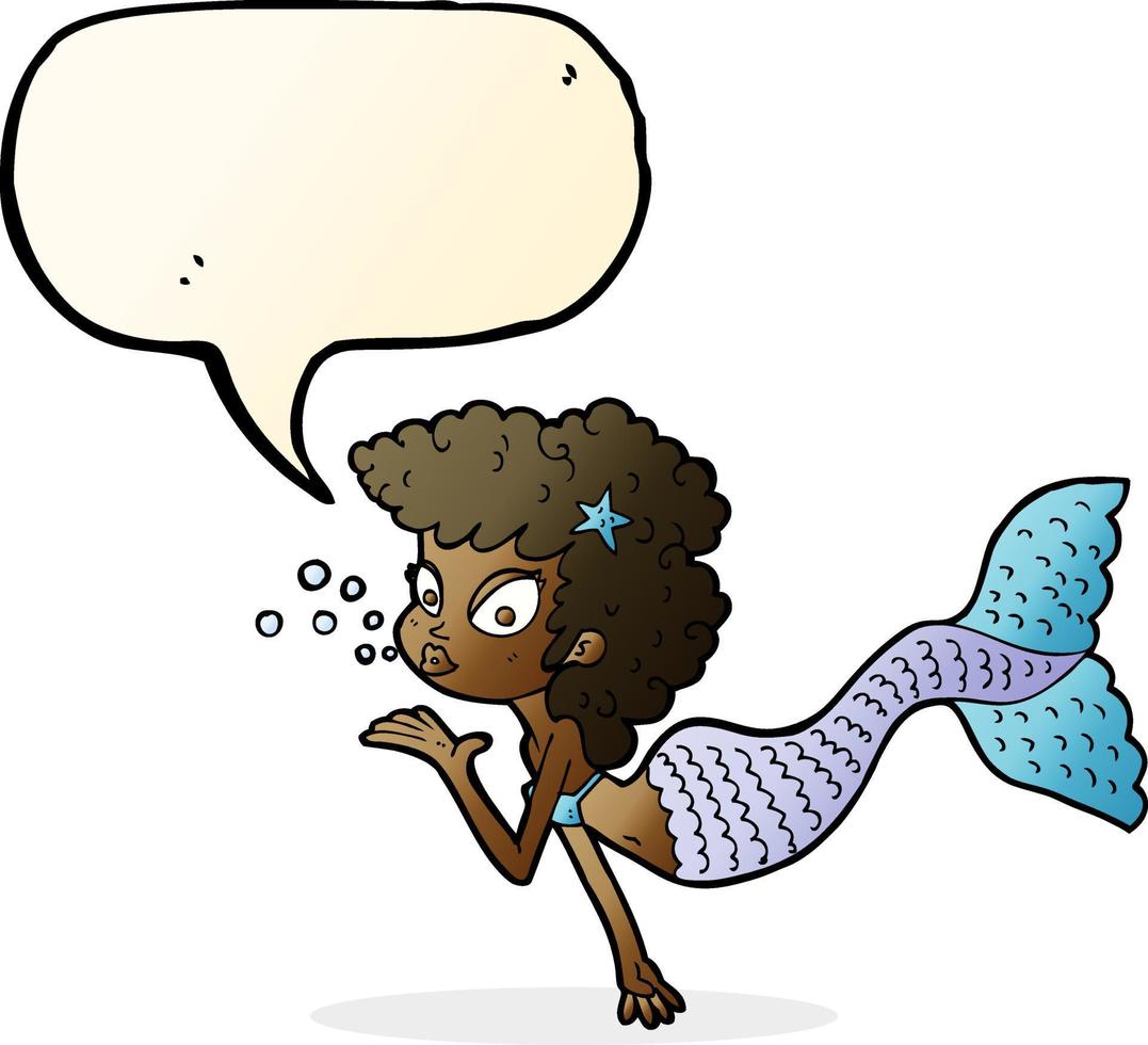 cartoon mermaid blowing kiss with speech bubble vector