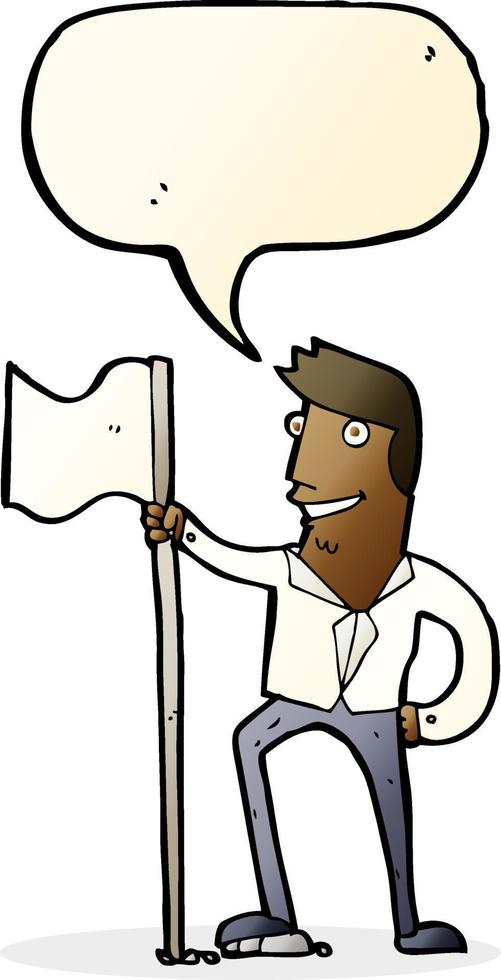 cartoon man planting flag with speech bubble vector