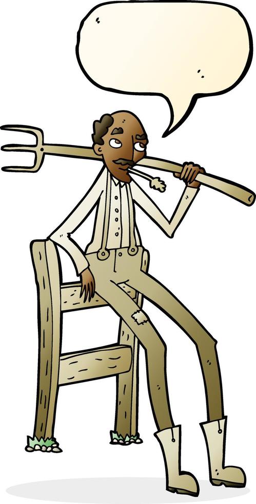 cartoon old farmer leaning on fence with speech bubble vector