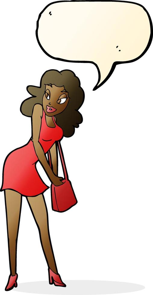 cartoon woman looking in handbag with speech bubble vector