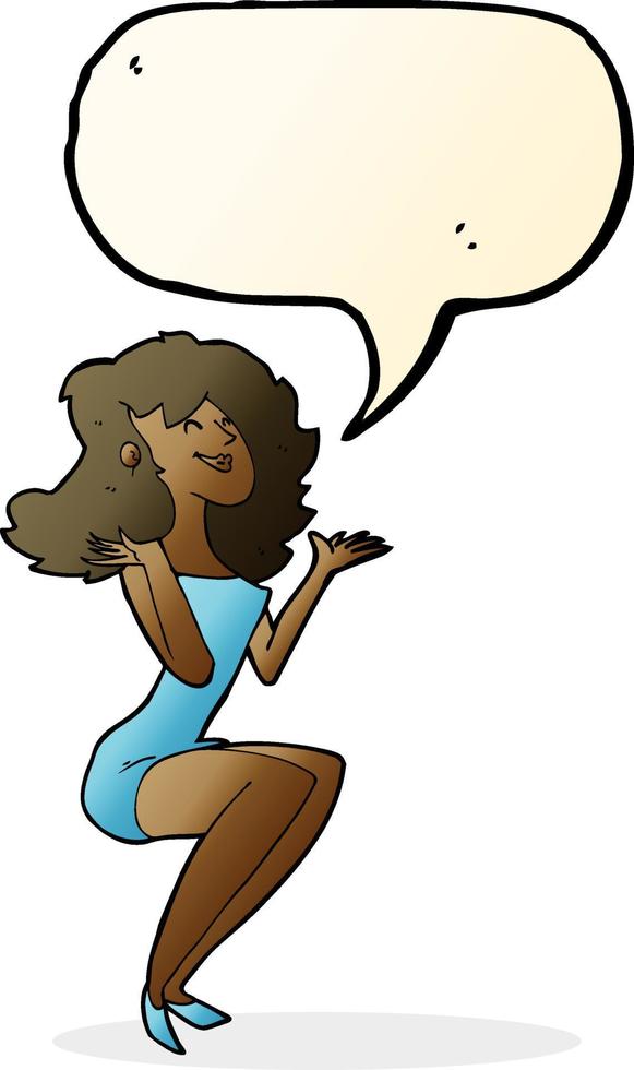 cartoon attractive woman sitting with speech bubble vector