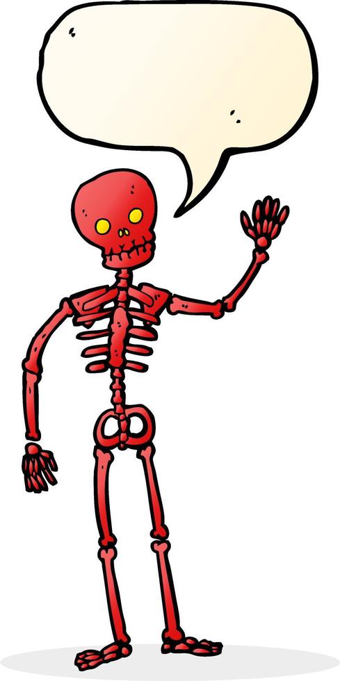 cartoon waving skeleton with speech bubble vector