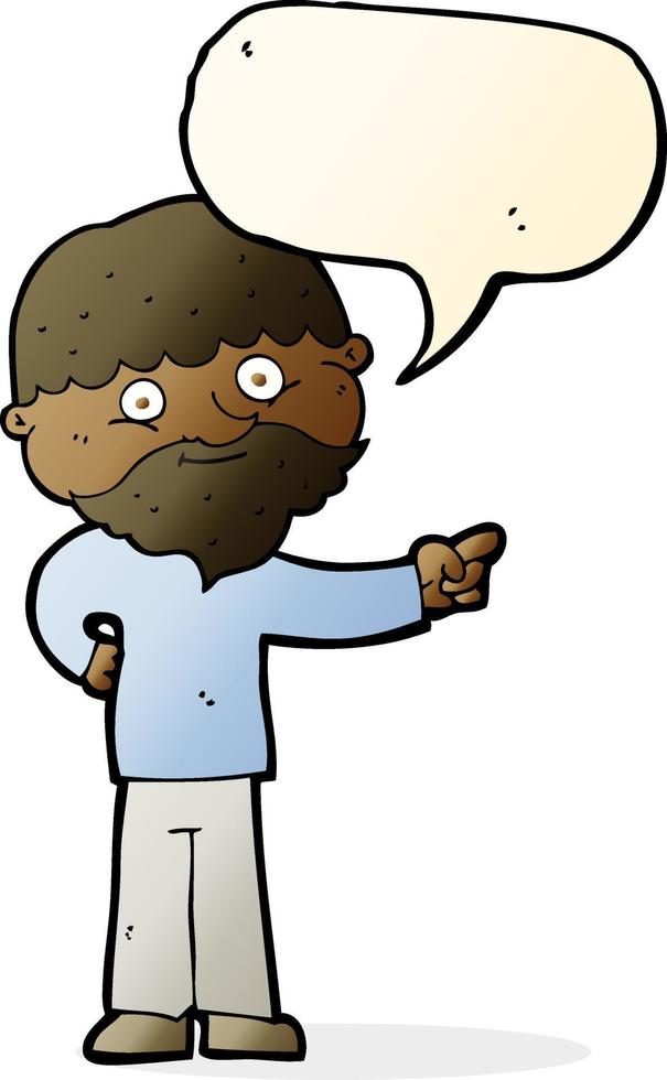 cartoon bearded man pointing with speech bubble vector