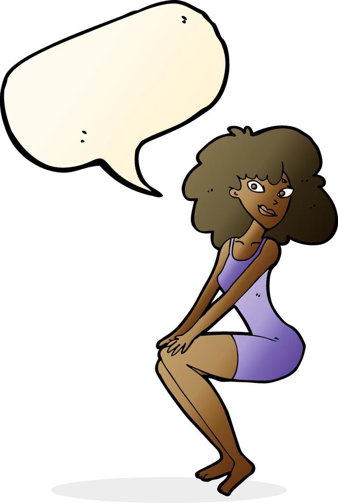 cartoon sitting woman in dress with speech bubble vector