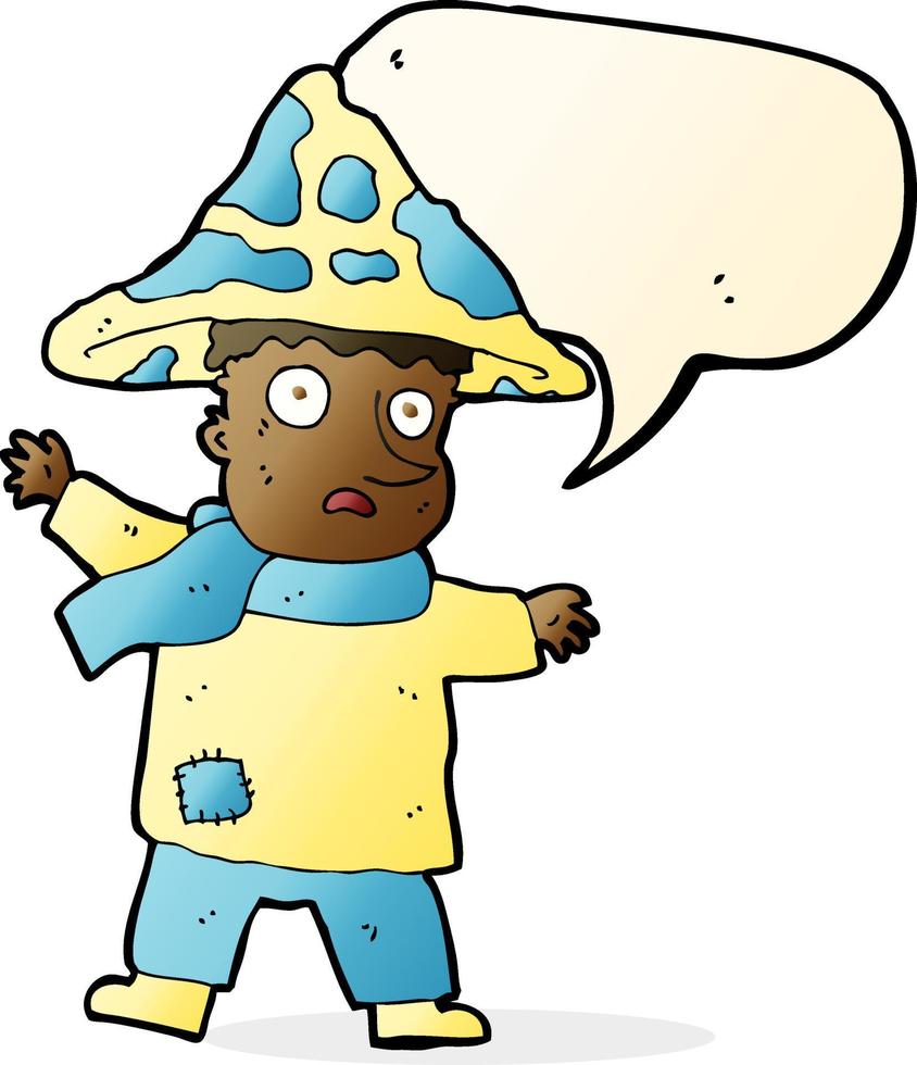 cartoon magical mushroom man with speech bubble vector