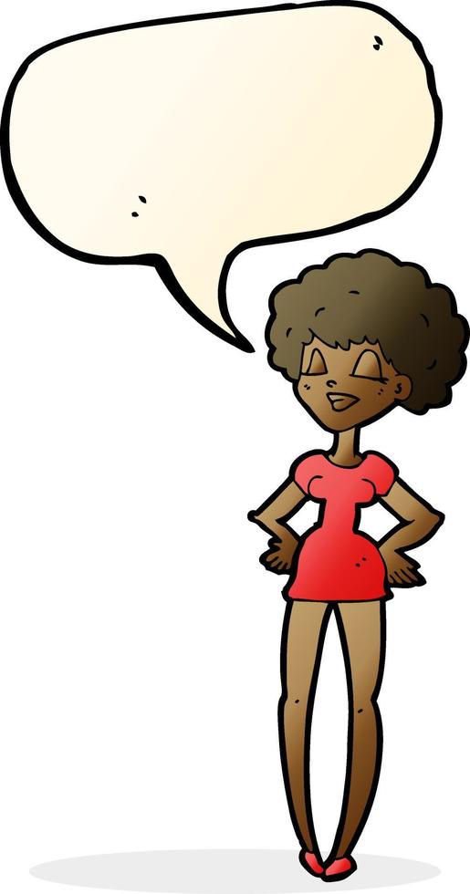 cartoon happy woman with hands on hips with speech bubble vector