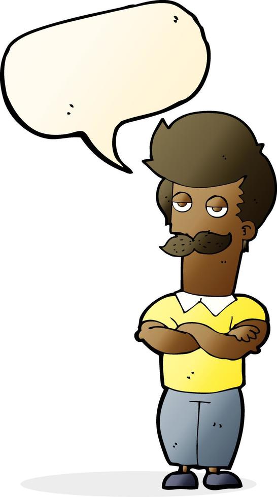 cartoon mustache muscle man with speech bubble vector