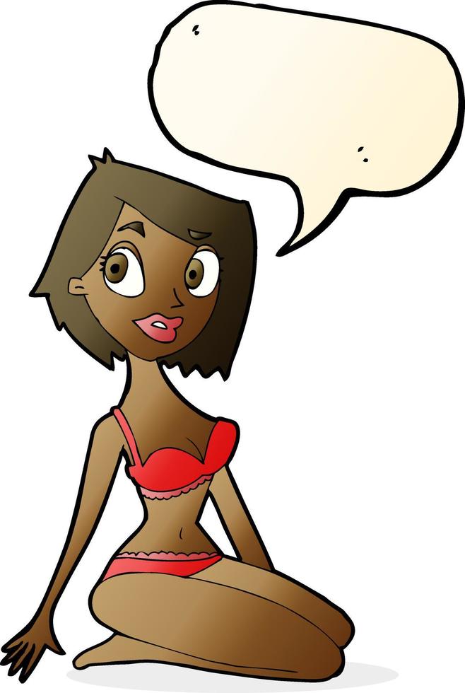 cartoon pretty woman in underwear with speech bubble vector