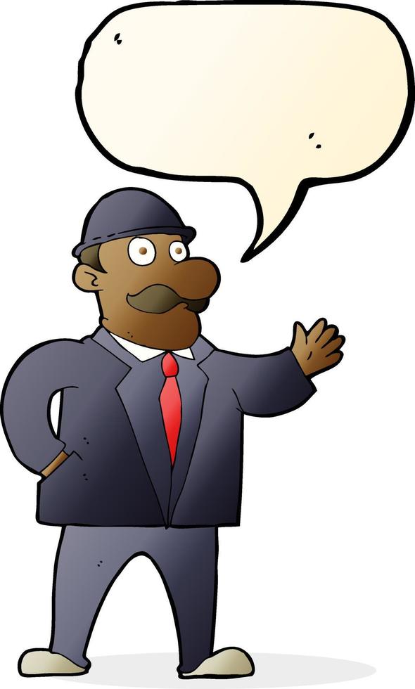 cartoon sensible business man in bowler hat with speech bubble vector