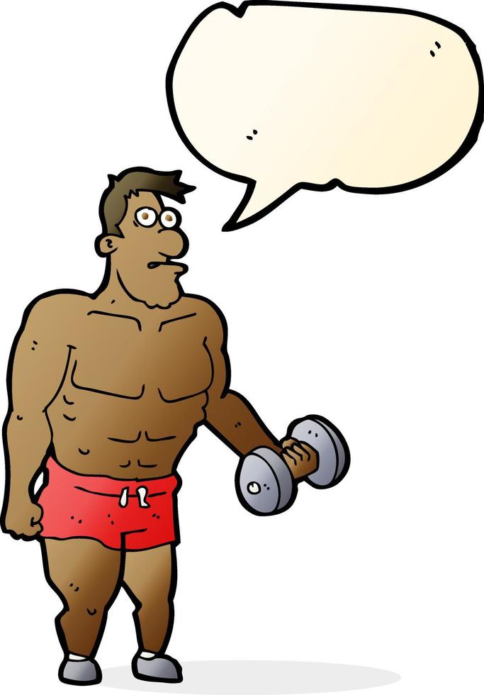 cartoon man lifting weights with speech bubble vector