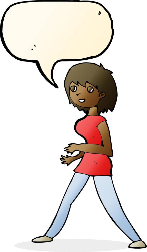 cartoon woman walking with speech bubble vector