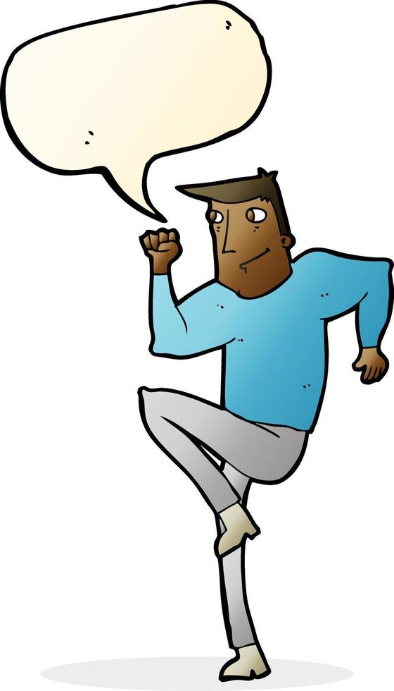 cartoon man jogging on spot with speech bubble vector