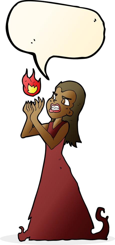 cartoon witch woman casting spell with speech bubble vector