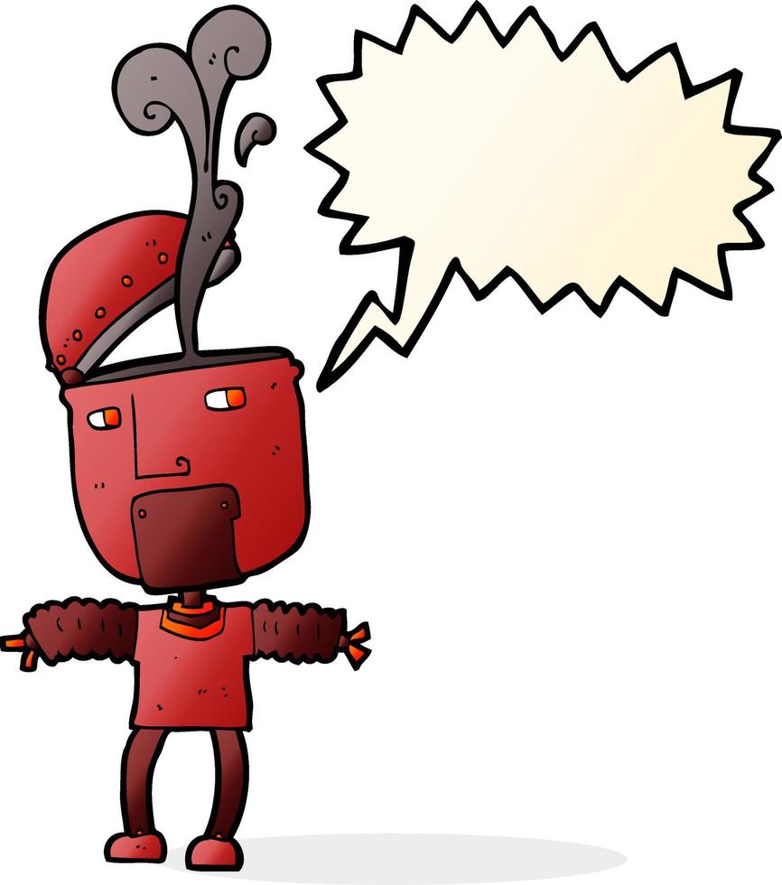 funny cartoon robot with open head with speech bubble vector