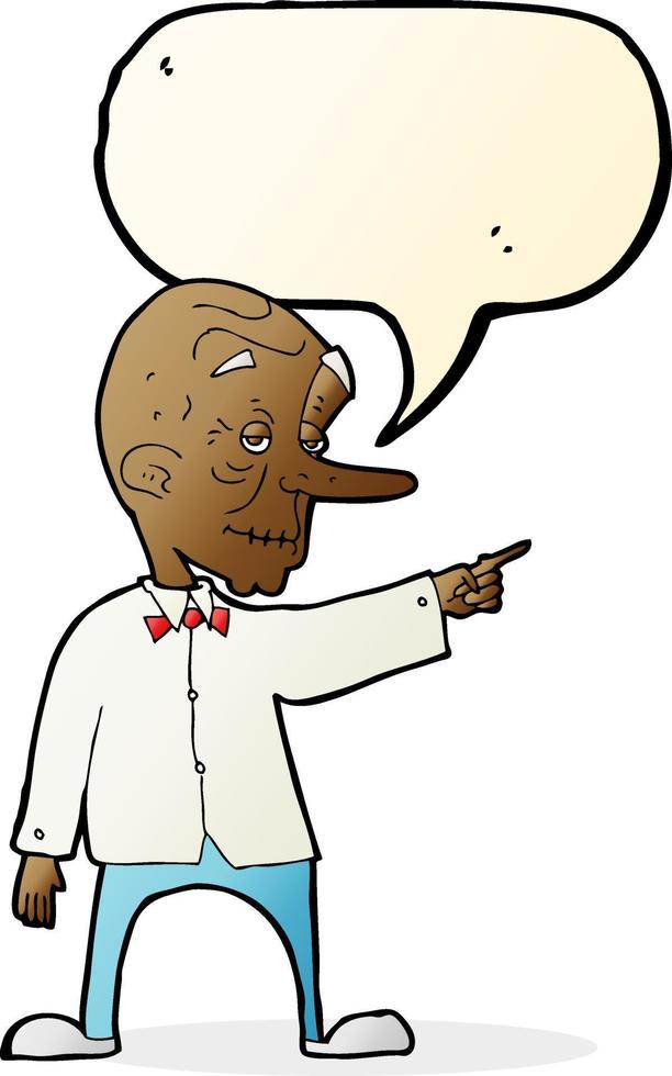 cartoon old man pointing with speech bubble vector