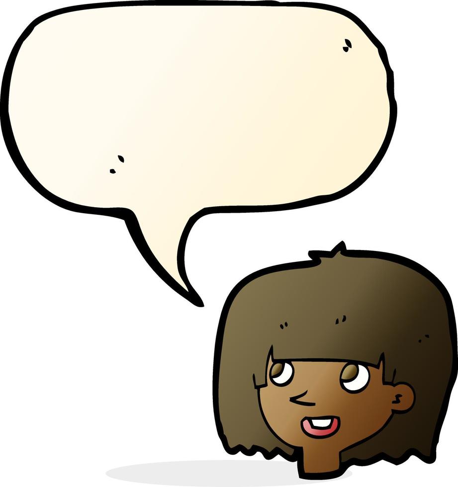 cartoon happy female face with speech bubble vector