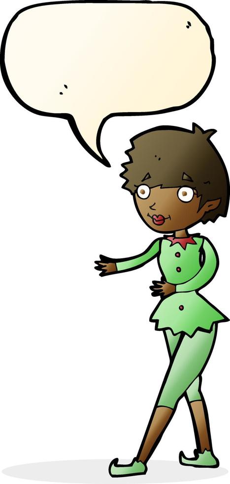 cartoon christmas elf woman with speech bubble vector