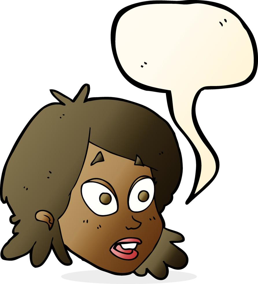 cartoon female face with surprised expression with speech bubble vector