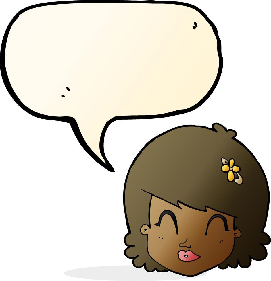 cartoon happy female face with speech bubble vector