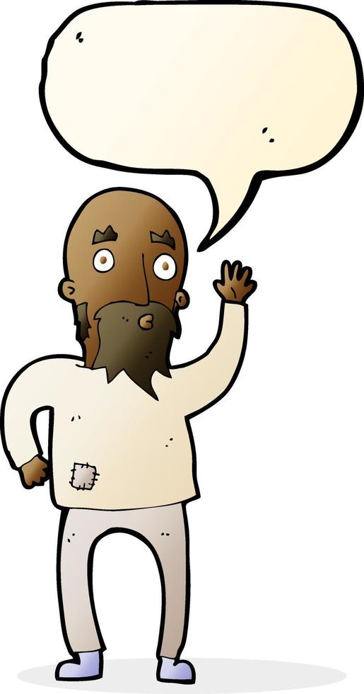 cartoon bearded man waving with speech bubble vector