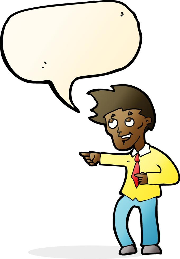 cartoon funny office man pointing with speech bubble vector