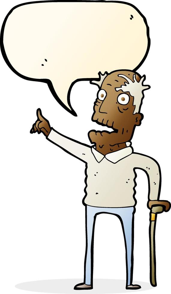 cartoon old man with walking stick with speech bubble vector