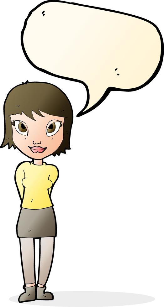 caricatura, niña bonita, con, burbuja del discurso vector