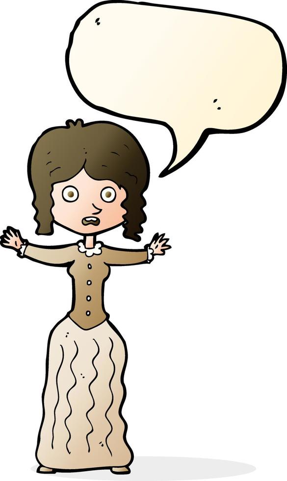 cartoon worried victorian woman with speech bubble vector